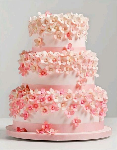 27 Pretty Pink Wedding Cakes We Adore | Team Wedding Blog #weddingcake #pinkwedding #wedding #teamwedding Tort Special, Cherry Blossom Wedding Cake, Hydrangea Cake, Exquisite Cakes, Pink Cakes, Cherry Blossom Cake, Spring Wedding Cake, Pink Weddings, Hydrangea Wedding