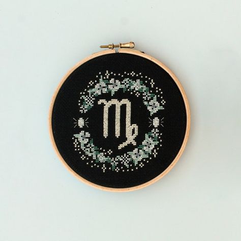 Virgo Cross Stitch Pattern, Virgo Cross Stitch, Zodiac Cross Stitch, Decorate Letters, Gothic Cross Stitch, Magical Design, Cross Stitch Modern, Modern Gothic, Learning To Embroider