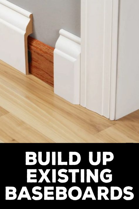 How To Build Up Existing Baseboards Baseboard Update Diy, Baseboard Trim Colors, Updating Baseboards And Trim, Updated Baseboards, Cheap Baseboard Ideas, Dark Baseboards And Trim, Thick Baseboards, Modern Baseboards And Trim, Baseboard Trim Styles