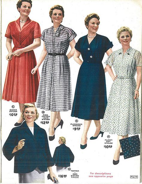 Lane Bryant catalog from 1954. Check out the "plus sized" models! Also...I would wear ALL of those. 1954 Fashion, 1950s Fashion Women, Fashion 1950, 1950 Fashion, Mid Century Fashion, Wedding Dress With Pockets, Older Women Fashion, Vintage Wardrobe, 1940s Fashion