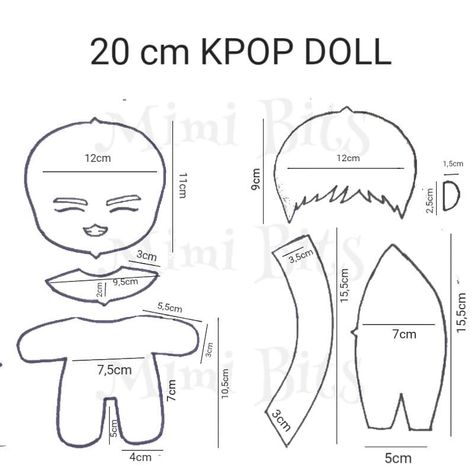 Instagram의 mimibitscoolcraft님: “For all of you who have asked me about the measurement for 20cm doll pattern, I'm sorry I can't answer you one by one so I upload a new one…” Backpack Pattern Sewing, V Chibi, Writing Paper Printable Stationery, Doll Clothes Pattern, Pop Dolls, Dolls Clothes Diy, Plushie Patterns, Sewing Stuffed Animals, Felt Pattern