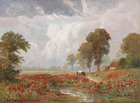 Vintage Art Landscape, Romanticism Paintings, Spring Landscapes, Vintage Landscapes, Dark Romanticism, Austrian Painter, Romantic Landscape, Spring Wall Art, Pintura Exterior