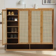 Shoe Racks & Cabinets | Temple & Webster Door Shoe Storage, Rattan Door, Shoe Cubby, Shoe Racks, Drawer Runners, Timber Construction, Mdf Frame, Door Panels, Bamboo Frame