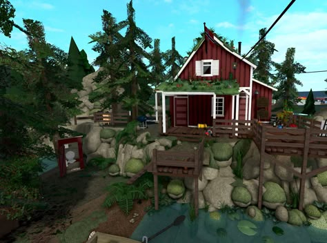 Bloxburg Campsite, Cottage Core Bloxburg House, Bloxburg Cottage, Cottage House Exterior, Two Story House Design, Woodland House, Bloxburg Builds, City Layout, Diy House Plans