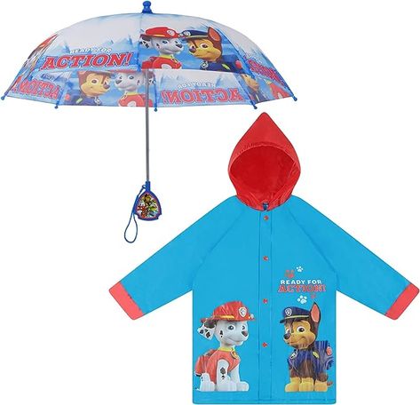 Nickelodeon Kids Umbrella and Slicker, Paw Patrol Toddler Boy Rain Wear Set, for Ages 2-