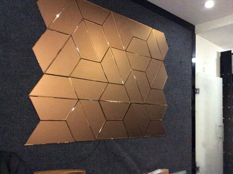 C bronze mirror hex c18 Panelling On Wall, Bronze Mirror Panelling, Mirror Accent Wall, Mirror Panelling, Creative Walls, Bronze Mirror, Booth Design, Room Interior, Paper Lamp