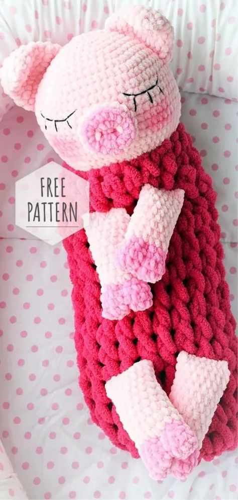 Amigurumi Sleeping Buddy Piggy Free Pattern 1 Crochet Pig Lovey Free Pattern, Crochet Lovey Free Pattern, Baby Snuggles, Range Pyjama, Crochet Coasters Free Pattern, Crochet Pig, Pajama Bag, Crochet Lovey, Crochet Geek