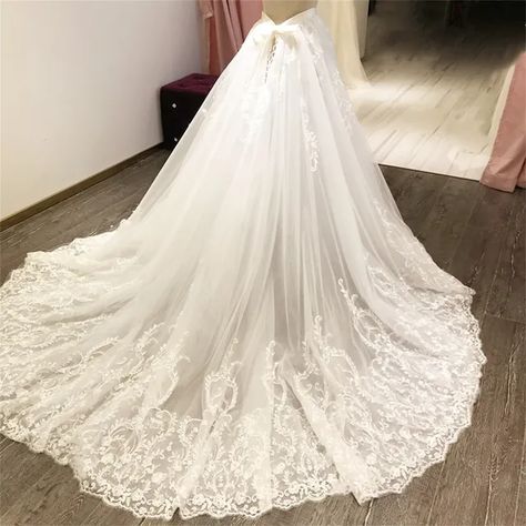 Tulle Luxury Lace Appliques Detachable Skirt Wedding Boho Removable Train For Dresses Bridal Overskirt - AliExpress Attachable Train Wedding Dress, 2 In 1 Wedding Dresses, White Wedding Skirt, Sewing Wedding Dress Pattern, Wedding Dress With Attachable Skirt, Wedding Dress Skirt Removable, Under Wedding Dress Garments, Overskirt Wedding Dress Removable, Detachable Wedding Dress Skirt