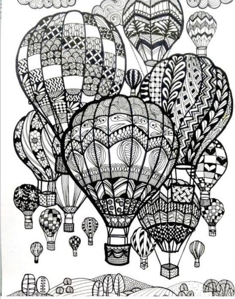 Zantangle Art, Hot Air Balloons Art, Coloring Mandalas, Doodle Art Drawing, Mandala Art Lesson, Doodle Coloring, Zentangle Drawings, Doodle Art Designs, Mandala Design Art