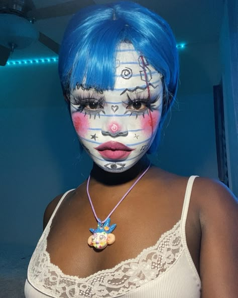 this blue wig has been through it omg Goofy Makeup, Cool Clown Makeup, Cute Makeup Styles, Full Face Paint, Midnight Makeup, Face Paint Looks, Era Makeup, Clown Makeup Ideas, Creepy Clown Makeup