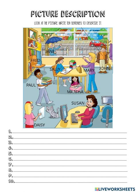 Describe Pictures Worksheet, Look At The Picture And Write Sentences, Pictures To Describe In English, Picture Description For Class 2, Describing Pictures Worksheet, Picture Reading For Kids, Picture Story For Kids Worksheet, Describe The Picture Worksheet, Picture Composition For Kids