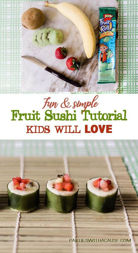 Panda Party Food, Birthday Party Food Table, Sushi For Kids, Fruit Sushi, Candy Sushi, Sushi Recipe, Japanese Party, Healthy Party Food, Diy Sushi