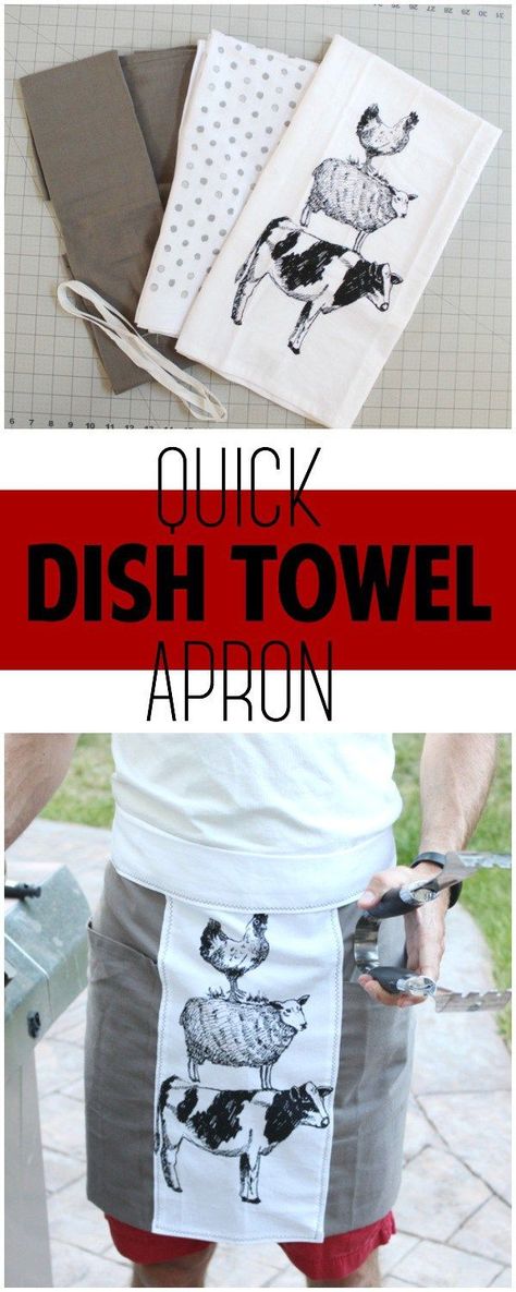 Quick Dish Towel Apron | www.sewwhatalicia.com Dish Towel Apron, Easy Apron, Apron Tutorial, Quick Dishes, Handmade Gift Ideas, Towel Apron, Sewing Clothes Women, Trendy Sewing, Sewing Tutorials Free