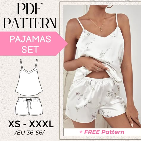 Pajama Sewing Pattern: Women's Short Pajama Set, Two Pieces, Sizes 4-24 Womens Pajama Pattern, Pajama Top Pattern Free, Sewing Patterns Pajamas, Pjs Sewing Pattern, Pj Sewing Patterns For Women, Pajama Set Pattern Sewing, Pajama Pattern Sewing, Sew Easy Top, Pajama Shorts Pattern Free