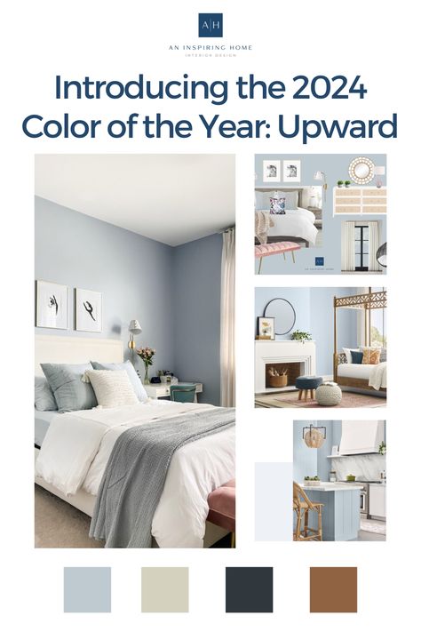 In this blog post, I’ll share with you all about Upward, a beautiful blue tone that perfectly adds serenity and bliss to each space. #coloroftheyear #interiordesign #design #homedecor Sw Upward Bedroom, Calming Blue Bedroom Walls, Boys Room Blue, Blue Bedroom Walls, Blue Accent Walls, Design Boards, Relaxing Colors, Blue Palette, Accent Wall Bedroom