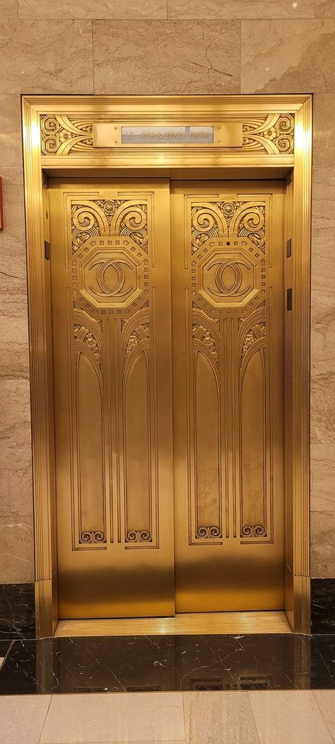 Art Deco | Who knows which building holds these gorgeous elevator doors | Facebook Art Deco Elevator, Apartment Lobby, Elevator Door, Who Knows, Got It, Lobby, Old Fashioned, Art Nouveau, Hold On