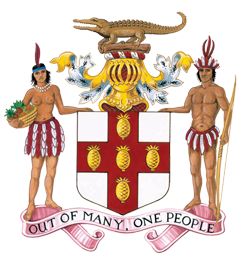 The Jamaican Coat of Arms is the National Motto "Out of Many One People" which is based on the populations multiracial roots. The motto is represented on the Coat of Arms, showing a male and female member of the Taino tribe standing on either side of a shield which bears a red cross with five golden pineapples. The crest shows a Jamaican crocodile mounted on the Royal Helmet of the British Monarchy and mantling. Out Of Many One People, Jamaica History, Bird Tattoo Sleeves, Ashanti People, Visit Jamaica, African Ancestry, Jamaican Culture, National Symbols, Beautiful Places In The World