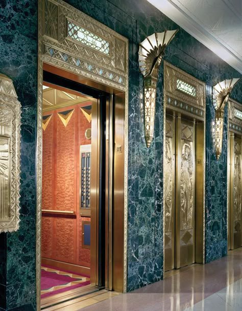 Art Deco Lobby, Art Deco Interiors, Interior Art Deco, Chicago Interiors, Architecture Art Nouveau, Art Deco Aesthetic, Art Deco Hotel, Deco Interiors, Art Deco Inspiration