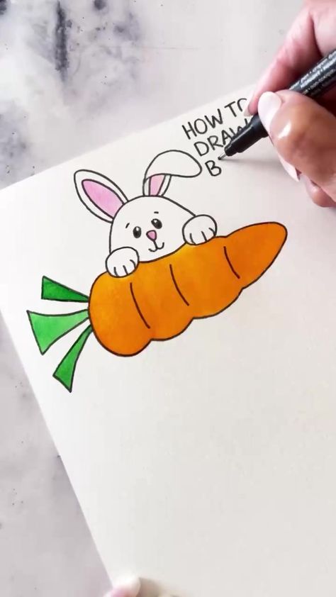 Chalk Bunny Drawing, Simple Easter Bunny Drawing, Easter Bunny Easy Drawing, Easy Easter Drawings For Kids, How To Draw Easter Bunny Step By Step, How To Draw A Easter Bunny, Watercolor Bunnies Easy, Easter Drawings Easy Step By Step, Cute Easter Drawings Easy