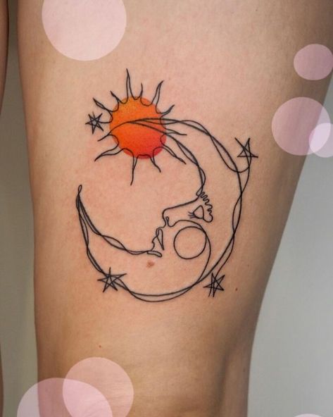 Small Unique Spiritual Tattoos, Unique Mother Tattoos, Mexican Sun And Moon Tattoo, Whimsigoth Tattoo Ideas, Groovy Tattoo Ideas, 70s Inspired Tattoos, Hippie Tats, Supernova Tattoo, Tattoo Quirky