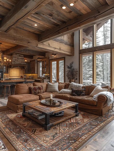 Wooden Lodge Interior, Japandi Interior Design Living Room, Log Cabins Interiors, Stylish Living Room Ideas, Cabin Homes Interior, Laurel Falls, Log Home Interiors, Cabin Living Room, Dream Life House