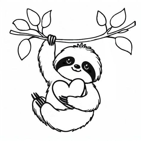 Sloth with Heart Love SVG Cute sloth outline Cricut Silhouette cut file Cute Valentine Animal Vinyl I Love Hanging out with you Laser Coloring pages for kids #coloringpagesforkids Coloring page for kids #coloringpageforkids Kids coloring page #kidscoloringpage 3.612 Easy Sloth Drawing, Cute Drawings Black And White, Free Cricut Projects Beginner, Sloths Drawing, Sloth Outline, Sloth Coloring Pages, Sloth Drawing, Sloth Svg, Background Valentine