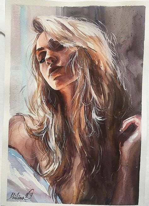 Painting Of A Woman, Watercolor Painting, Blonde Hair, A Woman, Blonde, Hair, Art, Watercolour Painting