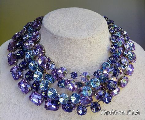 Anna Wintour necklaceSwarovski crystal tanzanite and violet | Etsy Green Statement Necklace, Czech Glass Necklace, Bride Necklace, Necklace Swarovski, Mother Of Bride, Crystal Necklaces, Anna Wintour, Gorgeous Jewelry, Austrian Crystal