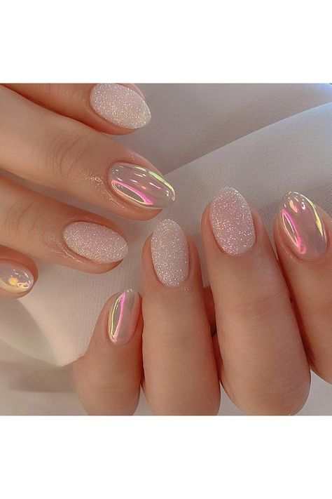 LTTECH Press on Nails Short Almond Fake Nails Glossy Glue on Nails Chrome Acrylic Nails Stiletto Transparent Pink Aurora Artificial Nails False Nails with Design 24 pcs Chrome Acrylic Nails, Nail Almond, Nails Short Almond, Nail Pink, Nail 2024, Set Nails, Gel Nail Stickers, Trends Nails, Boho Nails