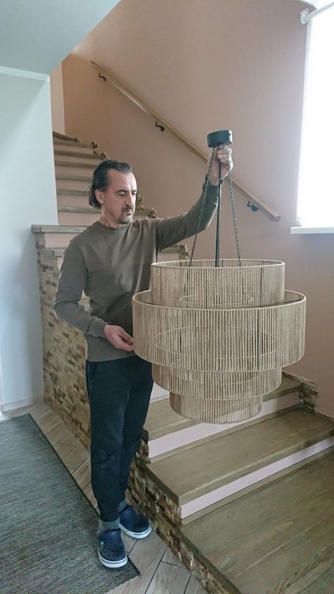 Extra Large Farmhouse Chandelier Rustic Light Woven Ceiling - Etsy Large Wicker Chandelier, Extra Large Outdoor Chandelier, Bedroom Chandelier Ideas, Large Woven Pendant Light, Huge Woven Chandelier, Gray Washed Woven Chandelier, Modern Ranch House, Rope Lights, Farmhouse Pendant Lighting