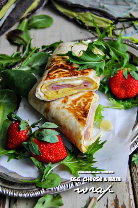 Egg, Cheese and Ham Wrap - Sandra's Easy Cooking Breakfast Recipes Breakfast Wraps Recipes, Ham Wraps, Breakfast Wrap, Cooking Breakfast, Healthy Food Guide, Healthy Food Menu, Egg Cheese, Breakfast Wraps, Cheese Wrap