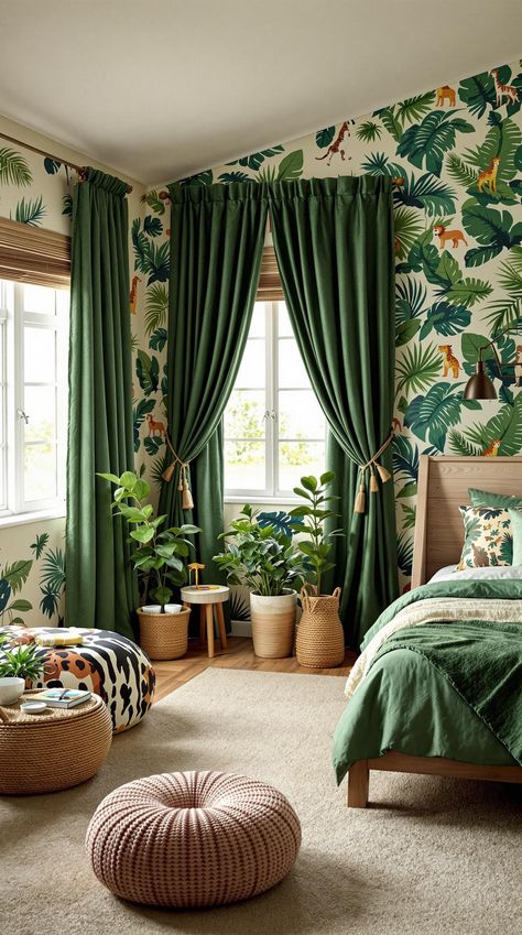 Boho Bedroom Ideas for Kids Nature Themed Kids Bedroom, Jungle Theme Boys Room, Boys Boho Bedroom, Girls Jungle Bedroom, Jungle Boys Room, Jungle Bedroom Kids, Jungle Bed, Rainforest Bedroom, Jungle Theme Kids Room