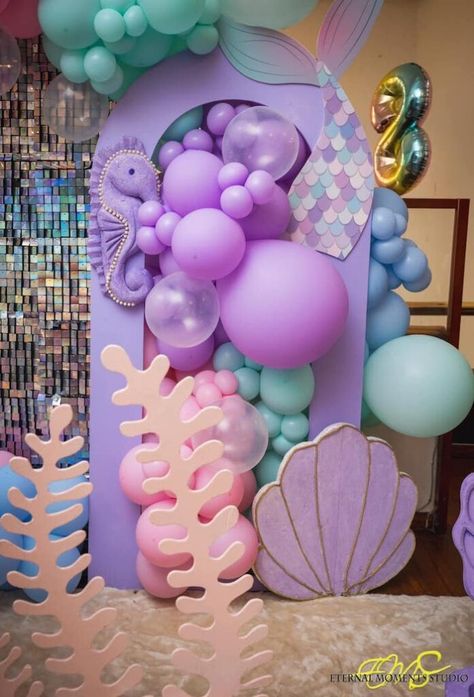 Kara's Party Ideas Mermaid Themed Birthday Party | Kara's Party Ideas Mermaid Party Decorations Ideas, Pastel Balloon Garland, Mermaid Themed Birthday Party, Underwater Mermaid, Mermaid Theme Birthday Party, Tangled Party, Marine Sea, Mermaid Party Decorations, Pastel Balloons