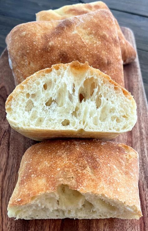 This Easy Ciabatta Rolls Recipe can be made in one day and takes about 4 hours from start to finish. With only 4 ingredients, these ciabatta rolls can be made whenever you need a roll or bun for burgers, sandwiches, and more! If you need rolls or buns for your meal, make this Easy Ciabatta Rolls Recipe. This is a great recipe for beginner bread makers and the only hard part is waiting for the dough to rise. The instant yeast does most of the work to create bubbly and delicious bread. Easy Ciabatta Rolls, Chibatta Rolls Recipes, Ciabatta Rolls Recipe, Ciabatta Rolls, Sandwich Buns Recipe, Sandwich Roll Recipe, Ciabatta Bread Recipe, Ciabatta Roll, Bagel Chips