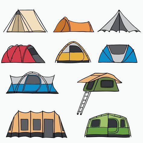 Camping Tent Drawing Simple, Simple Tent Drawing, Tent Camping Drawing, Tent Doodle, Tent Sketch, Tent Illustration, Tent Drawing, Canva Learning, Tent Logo