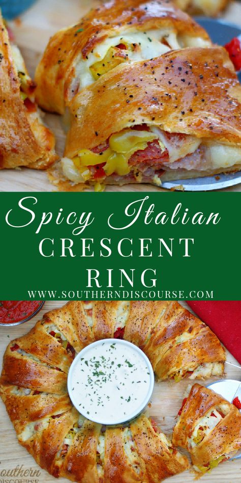 Italian Crescent Ring, Crescent Roll Recipes Dinner, Crescent Recipes, Crescent Ring, Appetizers Easy Finger Food, Best Appetizer Recipes, Crescent Roll Recipes, Football Food, Chapati