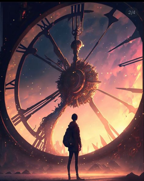 Anime Time Traveler, Fantasy Clock Art, Clock Fantasy Art, Clock Anime, Time Travel Art, Clock Drawings, Casual Art, Geometric Design Art, Time Time