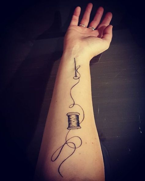 Needle and Thread Yarn And Needles Tattoo, Knitting Tatoos, Graduation Tattoo, Seahorse Tattoos, Sewing Tattoo, Yarn Tattoo, Sewing Tattoos, Knitting Tattoo, Bestie Tattoos