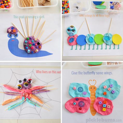 Beautiful Bugs! Free printable playdough mats Playdough Printables, Play Doh Mats, Play Doh Fun, Art Books For Kids, Kids Activities At Home, Insects Theme, Playdough Activities, Playdough Kits, Playdough Mats