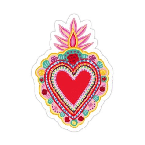 Add a touch of Mexican culture to your decor with this hand-drawn heart sticker. Perfect for a gift or to brighten up your own space. #mexican #heart #sticker . #Mexican_Folk_Art #Folk_Art #Mexican_Stickers #Mexican_Heart Mexican Stickers, Mexican Heart, Stickers Design, Heart Hands Drawing, Mexican Culture, Personalized Stickers, Anime Stickers, Heart Stickers, Mexican Art