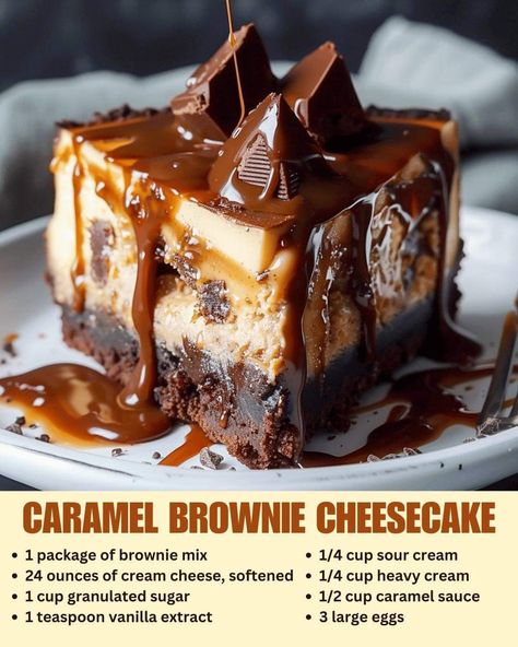 Caramel Brownie Cheesecake, Brownie Cheesecake Recipe, Easy Fall Dinner Ideas, Easy Fall Dinner, Fall Dinner Ideas, Yummy Cheesecake, Brownie Cheesecake, Easy Caramel, Caramel Brownies