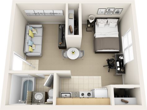 Studio Apartment Floor Plans, Apartemen Studio, Studio Floor Plans, A Studio Apartment, Studio Layout, Studio Apartment Design, Small Floor Plans, Apartment Floor, Apartment Floor Plan