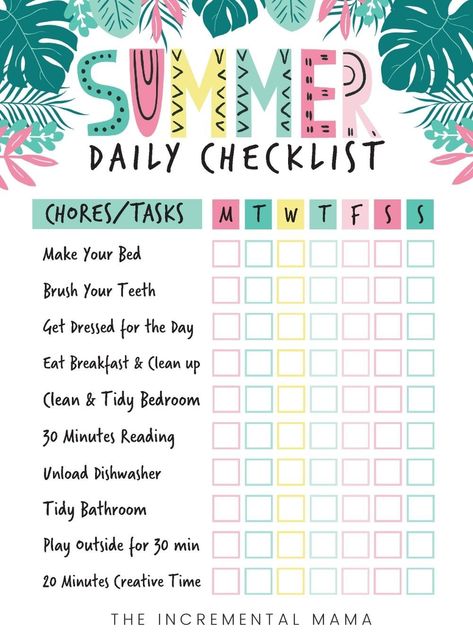 Keep your kids busy, happy, and on a routine this summer with this cute free printable summer chore chart for kids. Includes a summer chore list & ideas for getting your kids to help out this summer. Summer Chore Chart, Kids Summer Schedule, Uppfostra Barn, Summer Rules, Chore Chart Template, Summer Schedule, Summer Fun For Kids, Printable Chore Chart, Daily Checklist