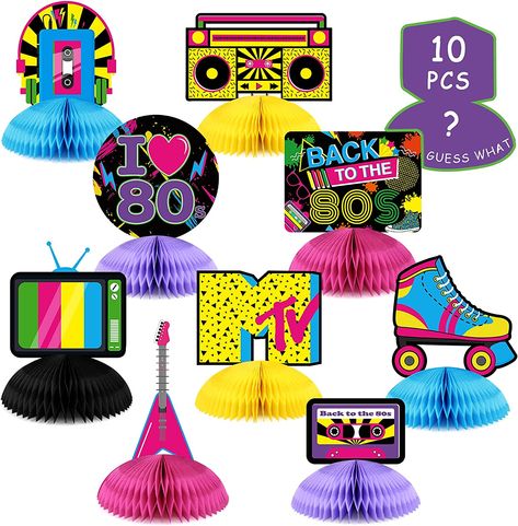 Back To The 80s Party, 90s Theme Party Decorations, Kids Party Centerpieces, Neon Party Decorations, Paper Centerpieces, 80s Party Decorations, Woodland Animals Party, 80s Birthday Parties, 90s Theme Party