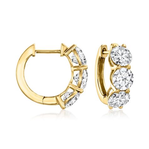 4.00 ct. t.w. Lab-Grown Diamond Huggie Hoop Earrings in 14kt Yellow Gold. 1/2" | Ross-Simons Hoop Earrings Diamond, Italian Gold Jewelry, Medical School Life, Physical And Chemical Properties, Round Diamond Earrings, Gold Diamond Hoop Earrings, Pearl Strands Necklace, Fine Jewelery, Diamond Birthstone