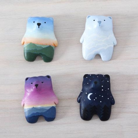 Plastic Fou, Brooch Ideas, Itsekovettuva Savi, Clay Brooch, Clay Bear, Clay Crafts For Kids, Air Dry Clay Projects, Clay Diy Projects, Tanah Liat