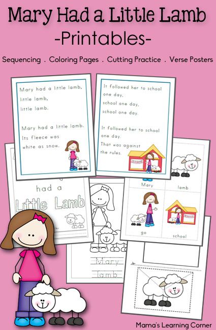 Mary Had a Little Lamb Printable Activities from @Lauren Hill Mary Had A Little Lamb Activities, Mary Had A Little Lamb Craft, Sheep Activities, Farm Unit Preschool, Nursery Ryhmes, Animal Nursery Rhymes, Rhyming Preschool, Nursery Rhyme Crafts, Lauren Hill