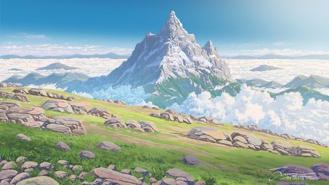 ArtStation - just a mountain Anime Mountain, R Wallpaper, Mountain Wallpaper, Nature Drawing, 판타지 아트, A Background, Environment Concept Art, Fantastic Art, Environmental Art