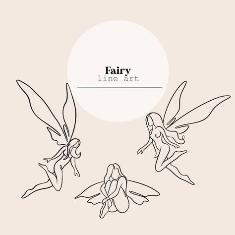 Fairy Graphic Design, Fairy Line Drawing, Line Art Fairy, Fairy Line Art, Fairy Outline, Forest Line Art, Easy Fairy Drawing, Pixie Tattoo, Fairy Drawing