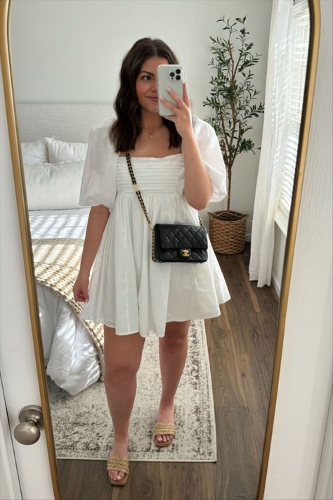 2024 Board, Puff Sleeve Mini Dress, Causual Outfits, Mini Dress With Sleeves, Flat Shoes, Summer Style, New Outfits, Puff Sleeve, Bridal Shower